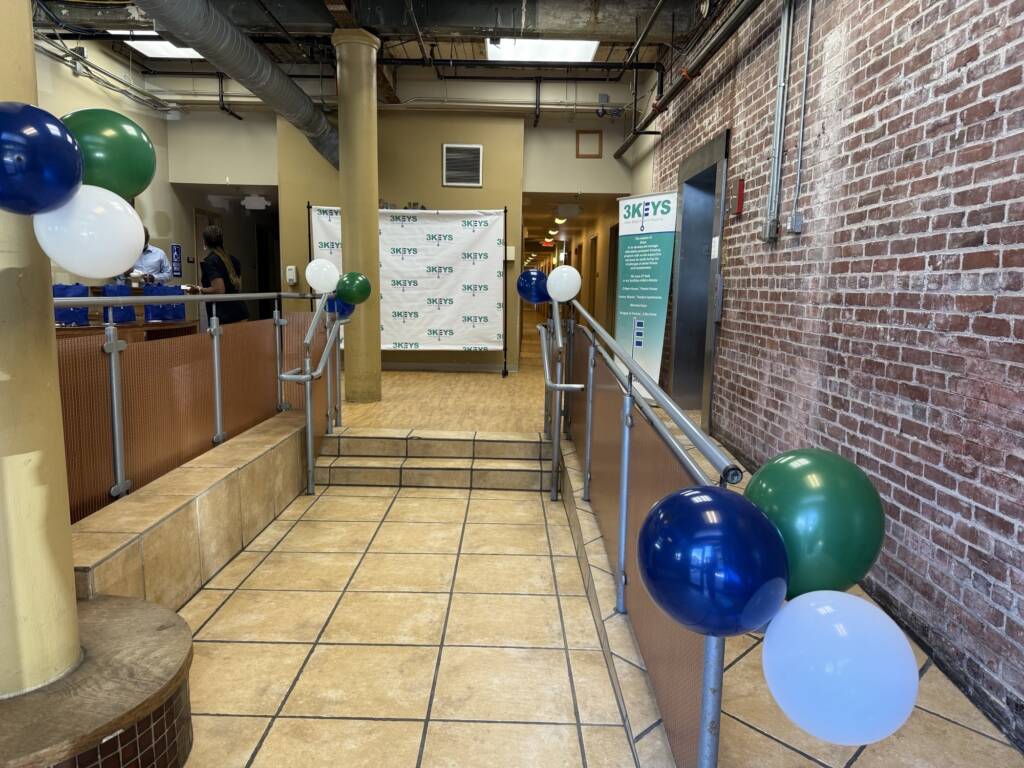 The entrance to the O'Hern House decorated for the press conference.