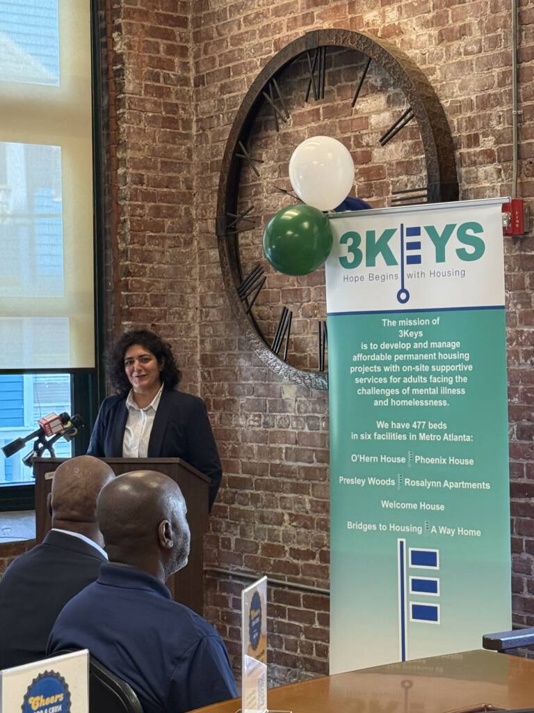 Atlanta City Councilmember Liliana Bakhtiari speaks to the media and attendees at the O'Hern House groundbreaking.